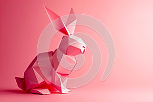 Pink Origami Rabbit Sculpture on Matching Pink Background