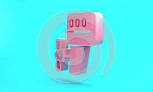 Pink Outboard boat motor icon isolated on turquoise blue background. Boat engine. Minimalism concept. 3D render