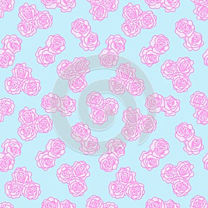 The pink outline of a flower on blue Seamless background. Vintage texture. Retro style. Decorative floral pattern. Design template