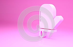 Pink Oven glove icon isolated on pink background. Kitchen potholder sign. Cooking glove. Minimalism concept. 3d