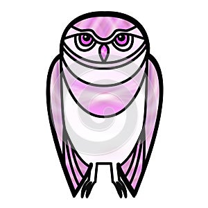 Pink Owl in Stained Glass Style