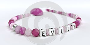 A pink pacifier chain for girls with name Emily