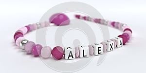 A pink pacifier chain for girls with name Alexa