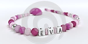 A pink pacifier chain for girls with name Eva