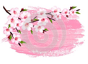 Pink paint sakura branch banner.