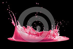 Pink paint splash isolated on black background