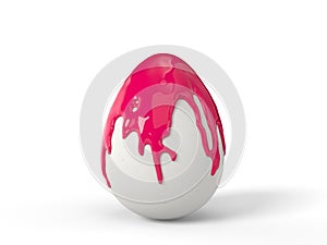 Pink paint splash over a white easter egg. 3d illustration