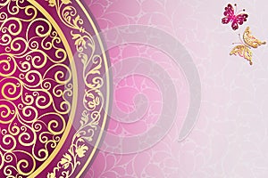 Pink paisley vintage vector gradient background with mandala