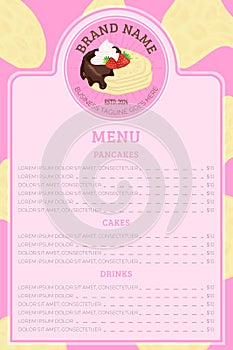 Pink Pancake or Crepe Menu Template for Bakery