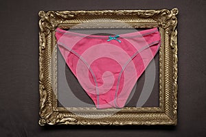 pink panties in a wooden photo frame