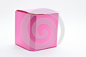 pink paper box on white background, package for design