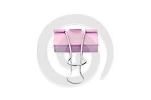 Pink Paper clip isolated white background.