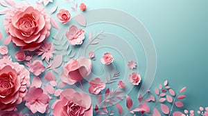 Pink Paper Flower Arrangement on an Aqua Background photo
