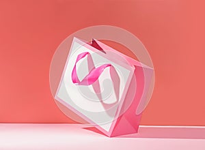 Pink paper gift bag on a bright background