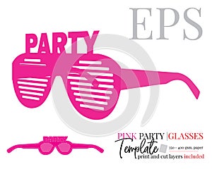Pink paper Glasses Template, Vector with die cut, laser cut layers