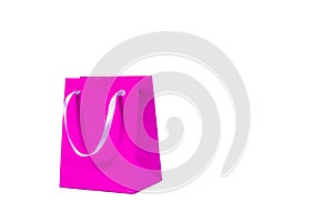 Pink paper shopping bag isolated on bright background, mockup for design