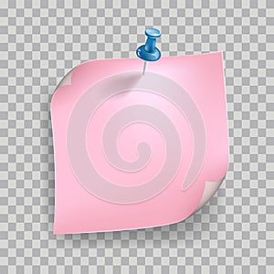 Pink pastel color stick note of paper and pin