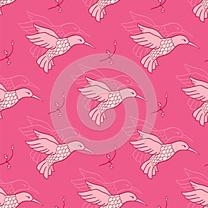 Pink pattern with birds and twigs