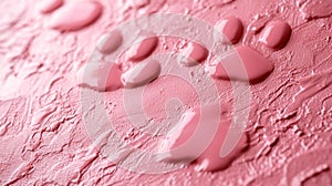 Pink paw prints on a textured background with water droplets photo