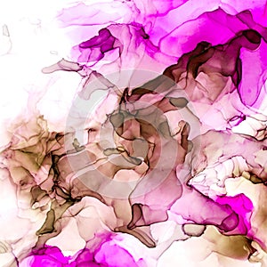 Pink and peachy shades watercolor background, wet liquid inks photo