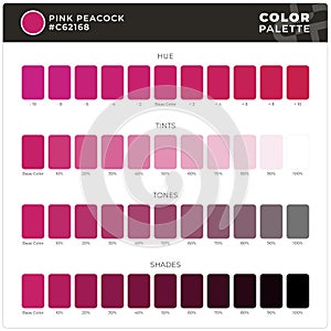 Pink Peacock / Color Palette Ready for Textile. Hue, Tints, Tones and Shades Guide.