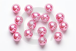 Pink Pearly Beads, Isolated, Beading Craft Accessory, Beads Pile, Glass Flowers Beadwork Handicraft