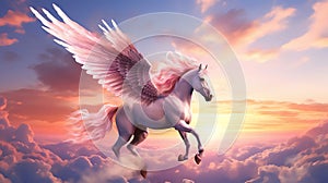 Pink Pegasus in the clouds at sunset