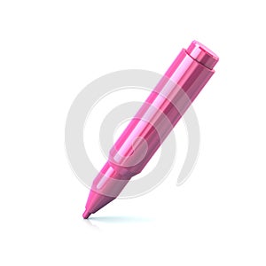 Pink pen writing on a white paper 3d illustration
