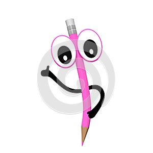 Pink pencil character giving thumb up. 3D illustrated