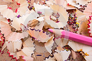 Pink Pencil over   pencil shavings