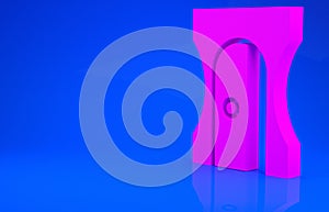 Pink Pencil sharpener icon isolated on blue background. Minimalism concept. 3d illustration. 3D render