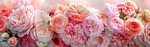 Pink Peonies and Roses Bouquet on White Background