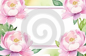 Pink peony flowers and frame for text on white background.