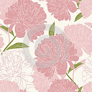 Pink peony rose flowers elegant beautiful vector floral spring summer seamless pattern texture background.