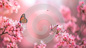 Pink petals, butterflies, and blooming trees create a springtime enchantment