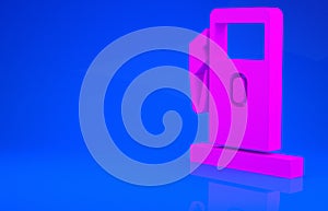 Pink Petrol or Gas station icon isolated on blue background. Car fuel symbol. Gasoline pump. Minimalism concept. 3d