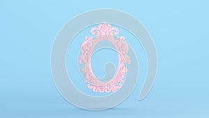 Pink Picture Frame Ornate Traditional Round Shape Kitsch Blue Background