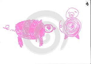 Pink pig, baby paintings