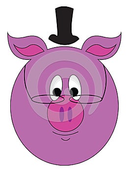 Pink pig with a high hat and round eyeglasses vector illustration