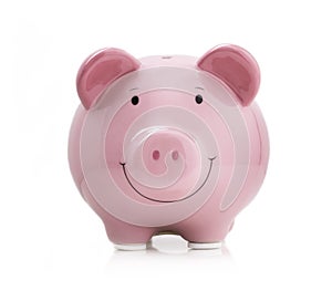 Pink pig money box. Coins and cash savings. Piggy bank isolated on white.Investment.Deposit