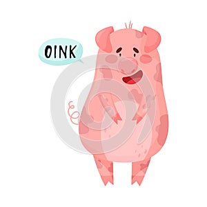 Pink Pig with Open Mouth Making Oink Sound Isolated on White Background Vector Illustration photo