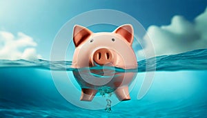 Pink Piggy Bank in the Blue Water - Generative Ai