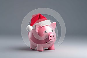 pink piggy bank with christmas santa hat, AI generated