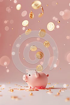 Pink piggy bank. The concept of saving money or open a bank deposit. Investments in future