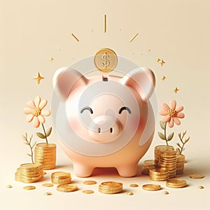 Pink piggy bank. The concept of saving money or open a bank deposit. Investments in future