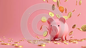 Pink piggy bank. The concept of saving money or open a bank deposit. Investments in future