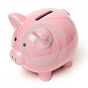 Pink piggy bank isolated on transparent background photo