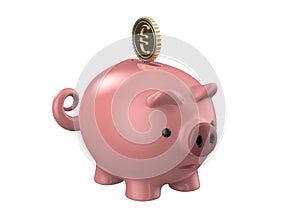 Pink piggy bank isolated on a white background