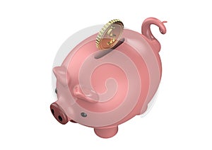 Pink piggy bank isolated on a white background