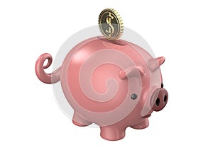 Pink piggy bank isolated on a white background